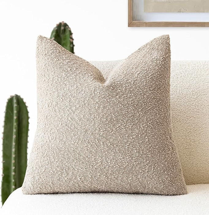 Foindtower Decorative Textured Boucle Throw Pillow Covers Accent Solid Pillow Cases Neutral Soft ... | Amazon (US)