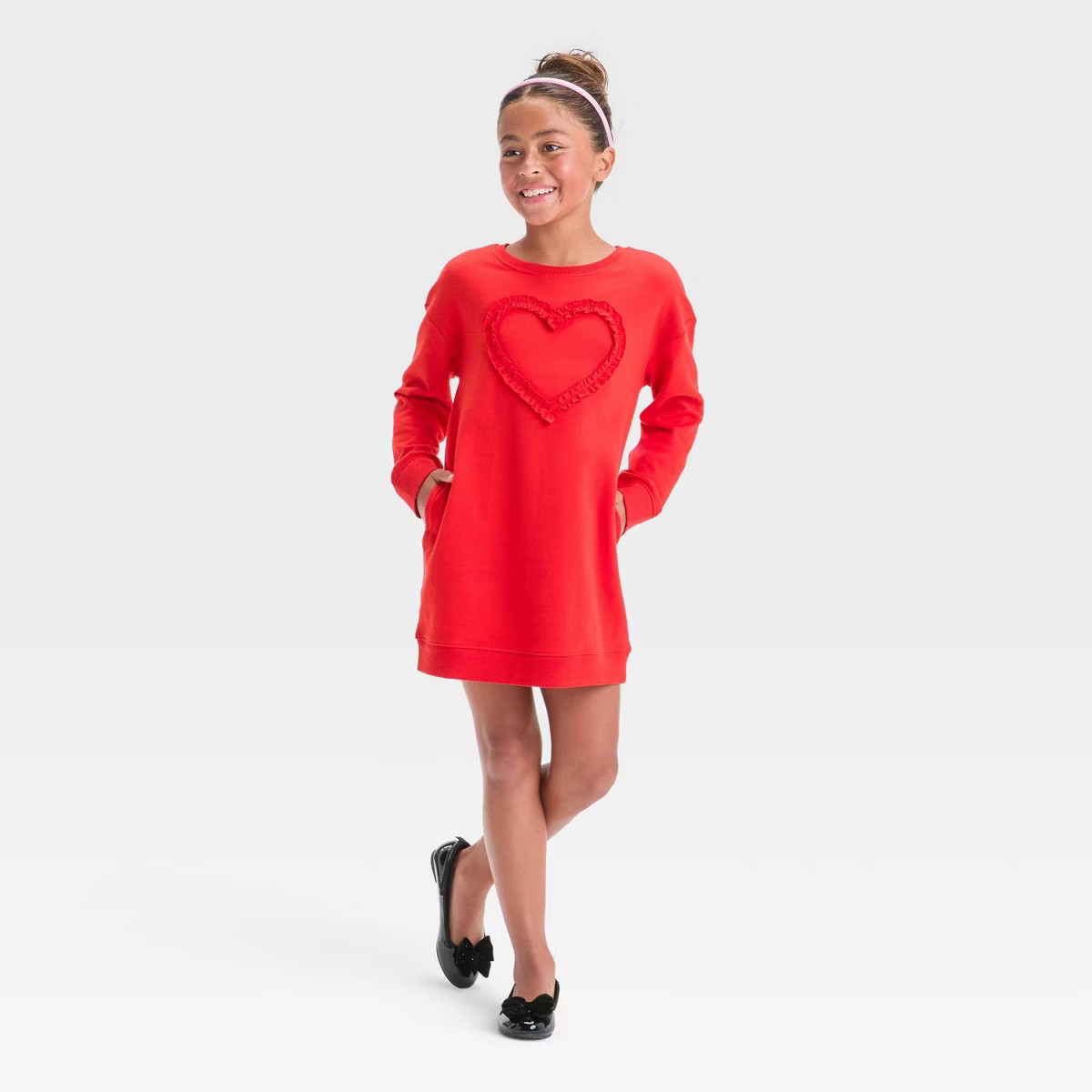 Girls' Long Sleeve French Terry 'Heart' Valentine's Day Dress - Cat & Jack™ Red S | Target