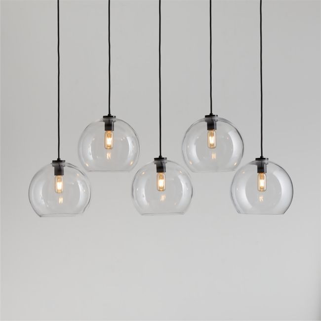 Arren Black 5-Light Linear Pendant with Large Round Clear Glass Shades | Crate & Barrel