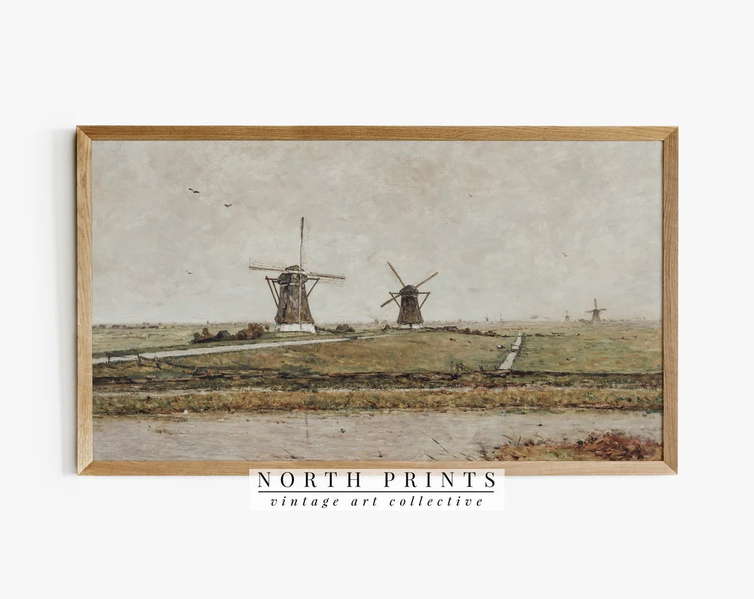 European Frame TV Art | Vintage Windmill Landscape DIGITAL Download Painting | Antique Art #TV13 | Etsy (US)