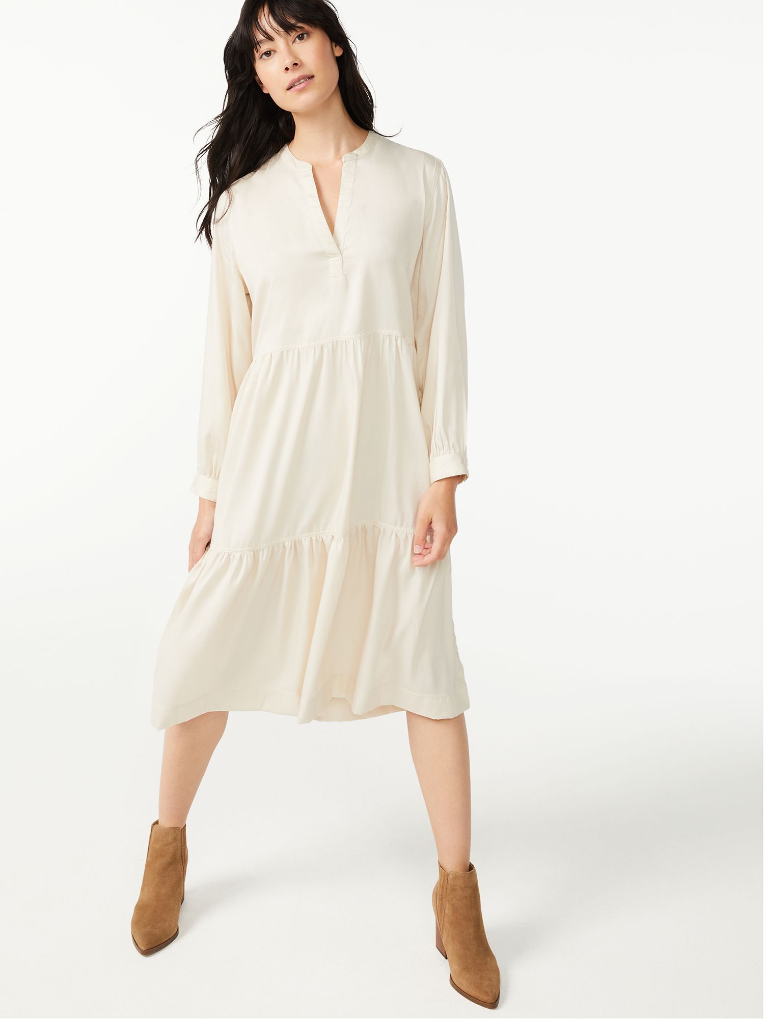 Free Assembly Women's Swing Shirtdress with Long Sleeves - Walmart.com | Walmart (US)