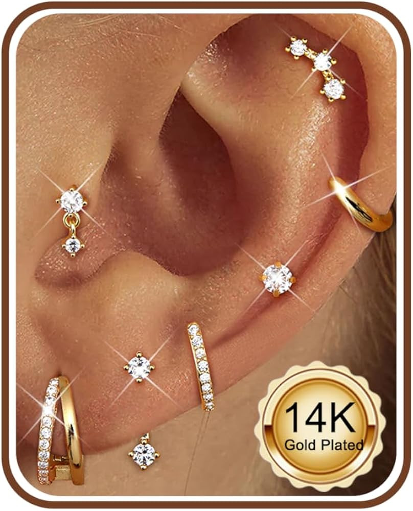 ADRAMATA Hypoallergenic Gold Earrings Stack for Women - 7Pairs Surgical Steel Small Chunky Huggie... | Amazon (US)