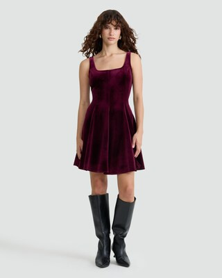 F&F Velvet Sleeveless Skater Dress in Burgundy | Tesco F&F