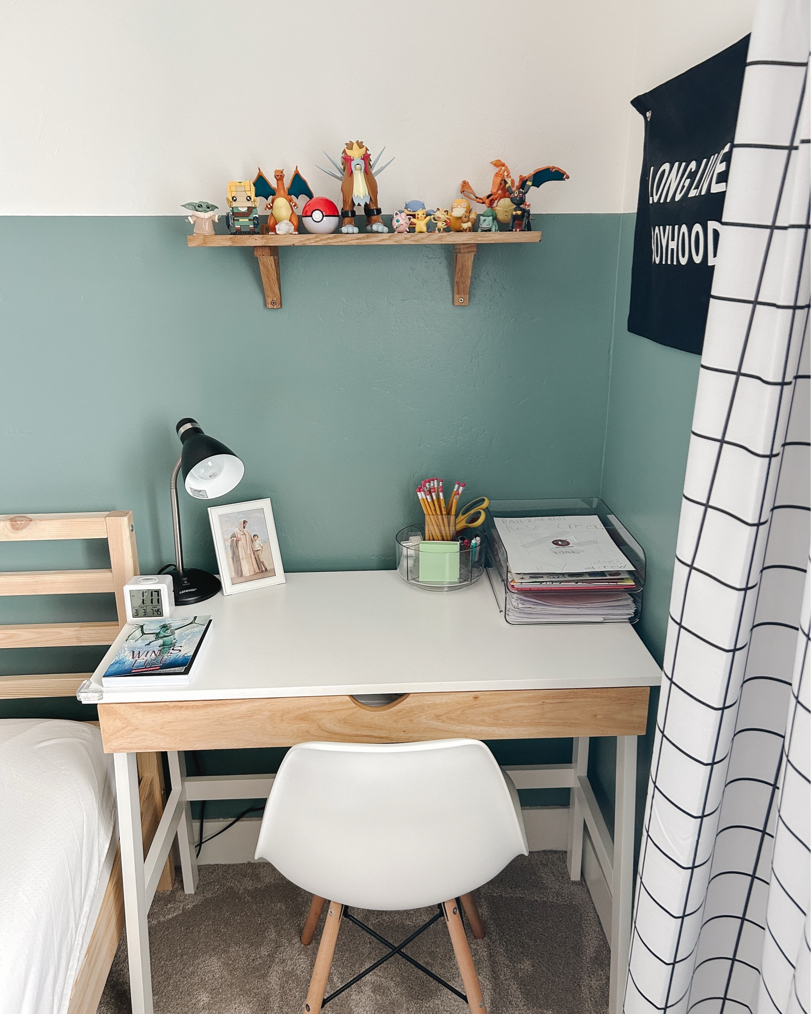 We live this natural wood shelf so much!! It’s sturdy, has a large weight capacity and was pretty simple to hang on the wall. Plus it keeps the chaos off of James’ desk! It will transition as James gets older too! Love a classic wood shelf! 

#LTKKids #LTKFindsUnder50 #LTKHome