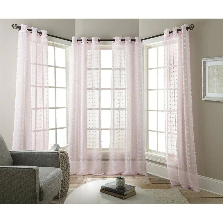 Nanshing Olly Sheer Grommet Top Pom Pom Window Curtain Panels, Set of 4, Baby Pink, 37" x 84" | Walmart (US)