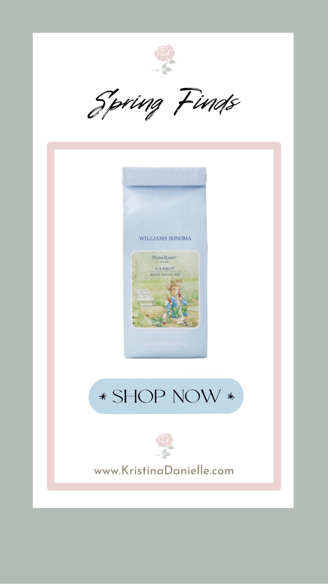 I love these quick bread mixes from WilliamsSonoma. This adorable Peter rabbit version is a carrot bread combining the earthly sweetness of baby carrots with toasted pecans, spiked with cinnamon, ginger, nutmeg, and cloves. Make moist bread or delicious muffins with us. Easy to use mix. Just add butter, water, and eggs!a perfect Easter gift to make with your kids!

#LTKfamily #LTKSpringSale #LTKSeasonal