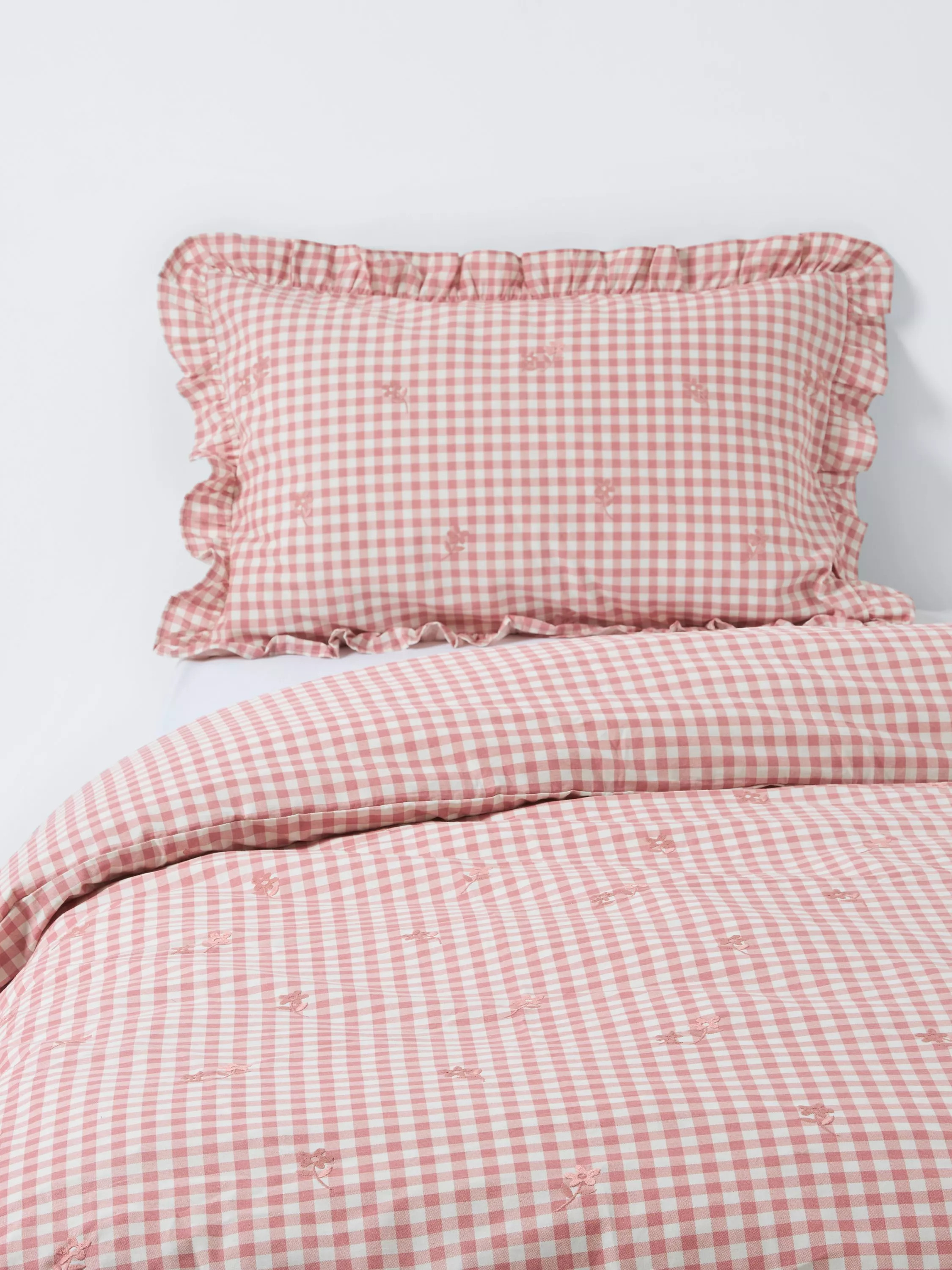 John Lewis Kids' Gingham Cotton Duvet Cover and Pillowcase Set, Pink | John Lewis (UK)