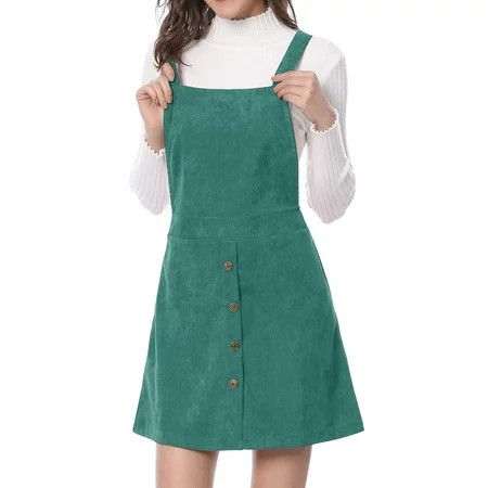 INSPIRE CHIC Women s Straps A-Line Corduroy Mini Pinafore Overalls Skirt M Green | Walmart (US)