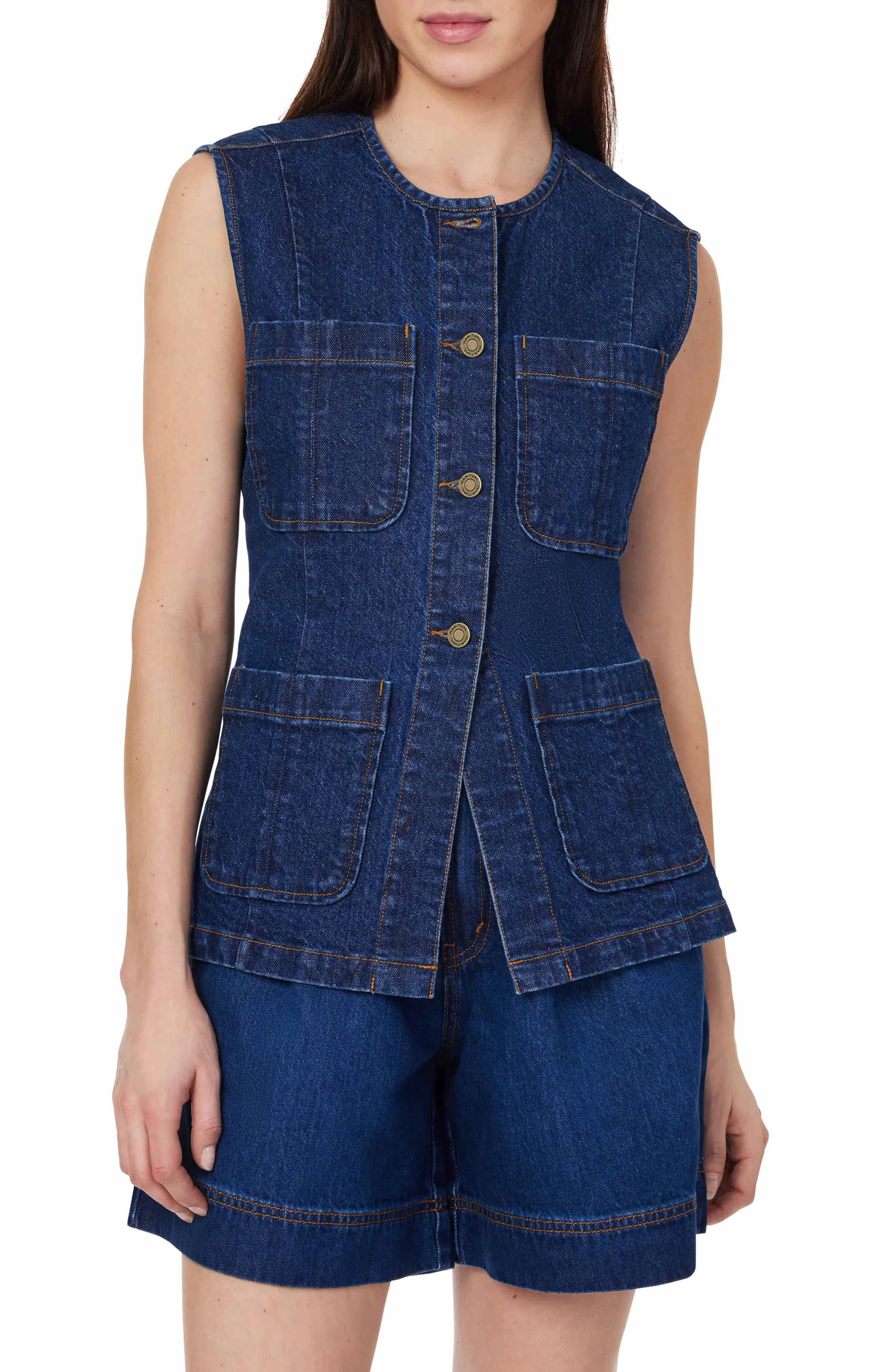 Habitual Collarless Denim Vest in Fjord at Nordstrom Rack, Size Large | Nordstrom Rack