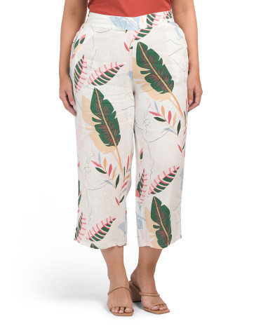 Plus Linen Angled Pocket Cropped Pants | TJ Maxx