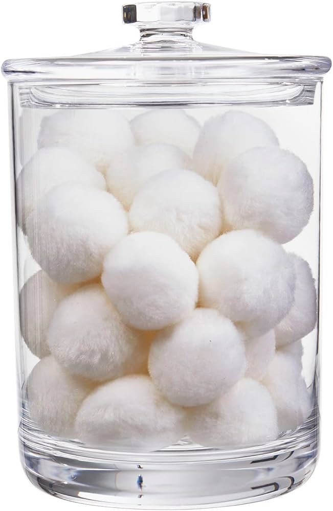 STORi Premium Quality Makeup and Cotton Ball Holders | 60-oz Clear Plastic Apothecary Jar with Li... | Amazon (US)