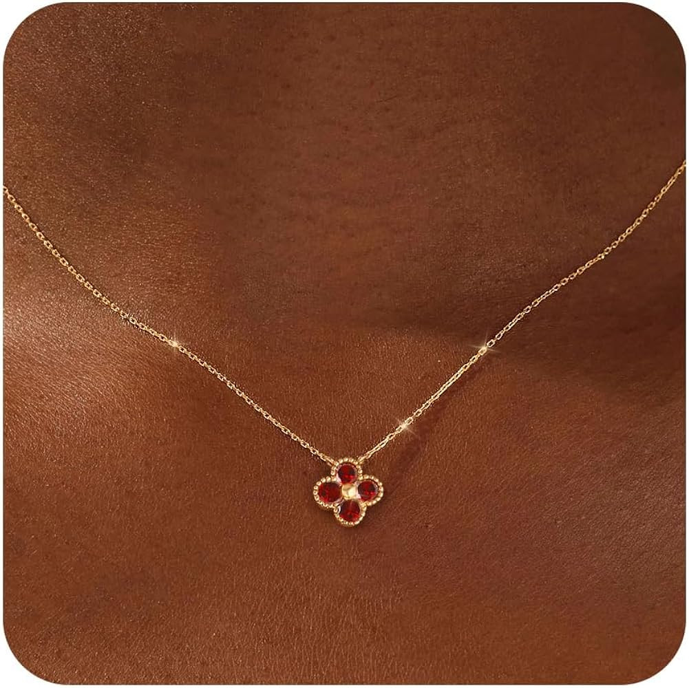 ZOERAY Birthstone Necklace for Women Non Tarnish 14K Gold Plated Four Leaf Clover Necklace Dainty... | Amazon (US)