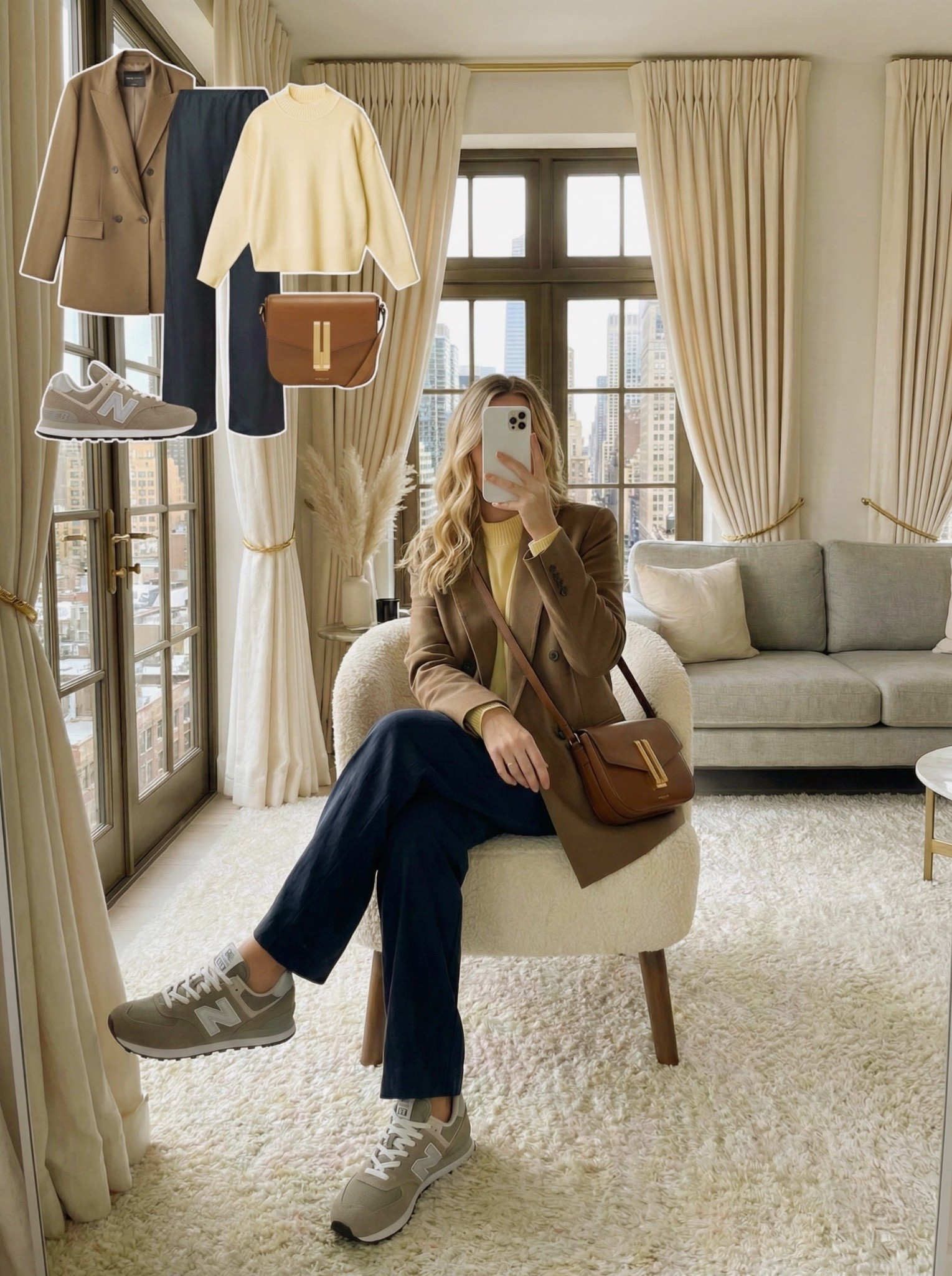 Oversized blazer and New Balance sneakers outfit 💛👟

The perfect blend of polished and casual for the weekend. Styling a structured brown double-breasted blazer over a soft yellow ribbed knit sweater. Paired with relaxed navy trousers and classic grey New Balance sneakers for an effortless, comfortable city look.

Style Details:
• Brown double-breasted blazer (Oversized fit)
• Pale yellow mock-neck sweater (Ribbed texture)
• Navy blue relaxed trousers
• Grey New Balance sneakers (574 style)
• Brown leather crossbody bag with gold hardware

Recreate this comfy weekend style with the similar links below!

Are you a fan of the blazer and sneakers combo? 👇

#LTKcasual #LTKshoecrush #LTKunder100


#LTKHoliday #LTKgrwm #LTKootd