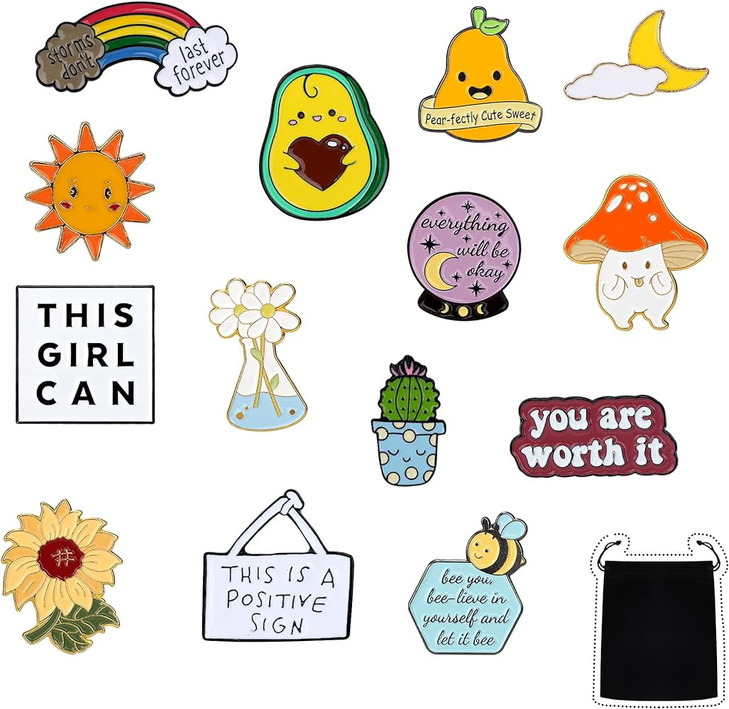 14 Pieces Positive Enamel Pins Set Motivational Enamel Lapel Pin Inspirational Cute Brooch Pin Ba... | Amazon (US)