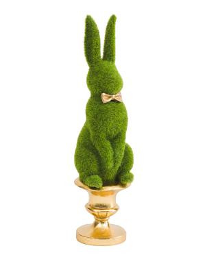 Flocked Moss Rabbit On Pedestal Decor | TJ Maxx