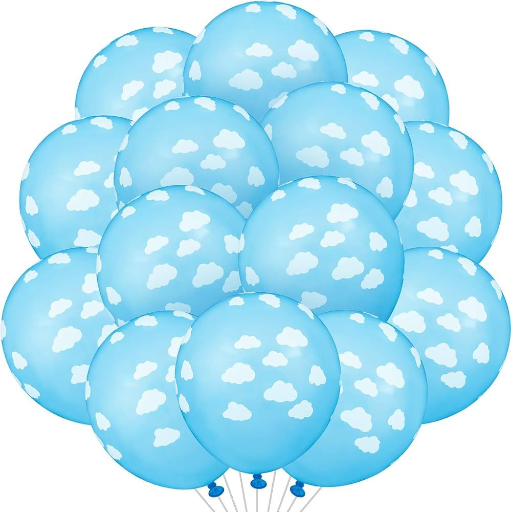 36 Pieces Blue Cloud Latex Balloons Mid Blue with Clouds Matte Balloons 12 Inches Cloud Print Lig... | Amazon (US)