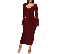 BestGirl Women's Sexy Ribbed Sweater Dresses Bodycon V Neck Off Shoulder Long Sleeve Lightweight ... | Amazon (US)