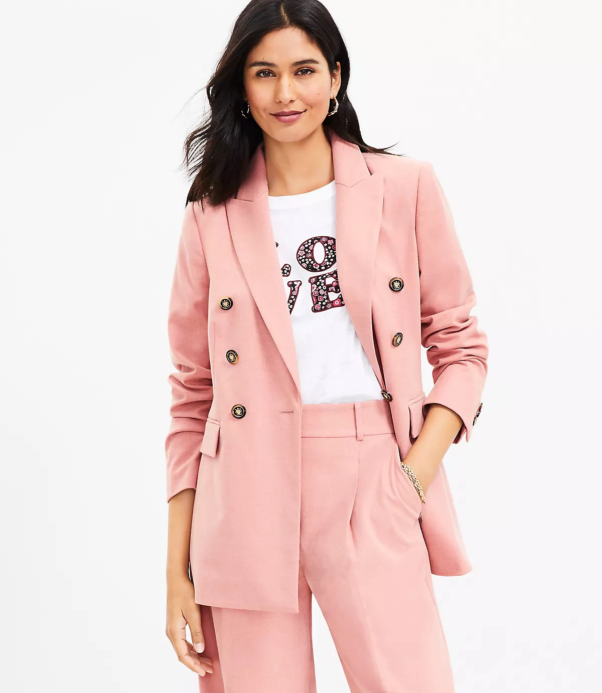 Brushed Flannel Double Breasted Blazer | LOFT