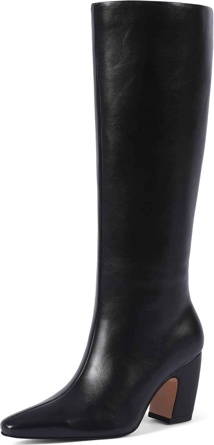 Women's Knee High Boots, Comfortable Square Toe Faux Leather Boot Fashion Long Tall Boots for Riding Chunky High Heeled Dress/Casual Boot | Amazon (US)