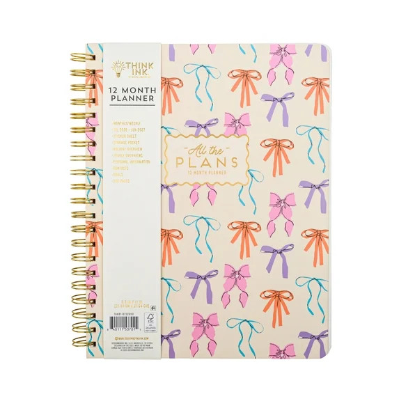 Think Ink 12 Month Weekly 8.5" x 11" All The Plans Bows Planner, July 2026 - June 2027 | Walmart (US)