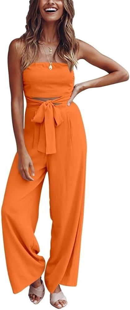 EOJN Jumpsuit for Women Summer Loose Casual Long Rompers Belt Loops Lightweight Daily Party Club | Amazon (US)