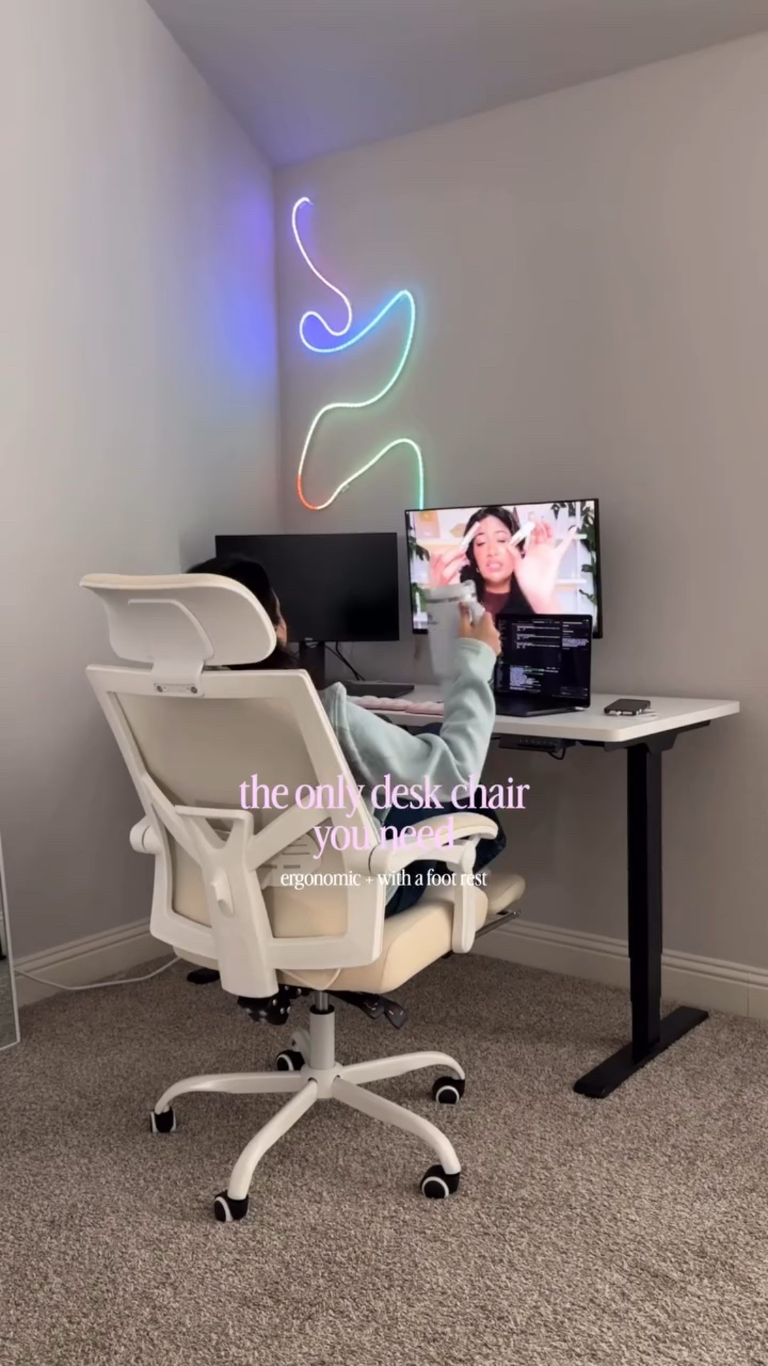 The foot rest is my FAV part!! ⭐️💖 
—
comment SHOP for 🔗 to this perfect ergonomic desk chair with foot rest!! 
-
-
-
-
-
also watching @monica.raviii on yt!! + coding 👩🏽‍💻
-
-
-
-
standing desk from @flexispot_official 
chair from amazon (LINKED IN MY BIO)
stanley @stanley_brand 
wall lights from amazon (LINKED IN MY BIO) 
jeans from @genie.pakistan 
sweater from @thenorthface 
-

-

-
#blackfridaysales #shopping #techugc #techugcad #techugcexamples #techugcexamples #techugccontent #deskergonomics #ergonomicchair #deskchairwithfootrest #chairwithfootrest #bfsales #techdesk #desksetup #viralchair #deskaesthetic #desksetupinspo #explore #fyp https://liketk.it/5BHZ6