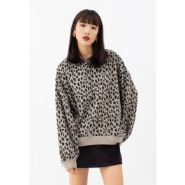 Leopard Print Round Neck Sweatshirt in Tan | Chicwish