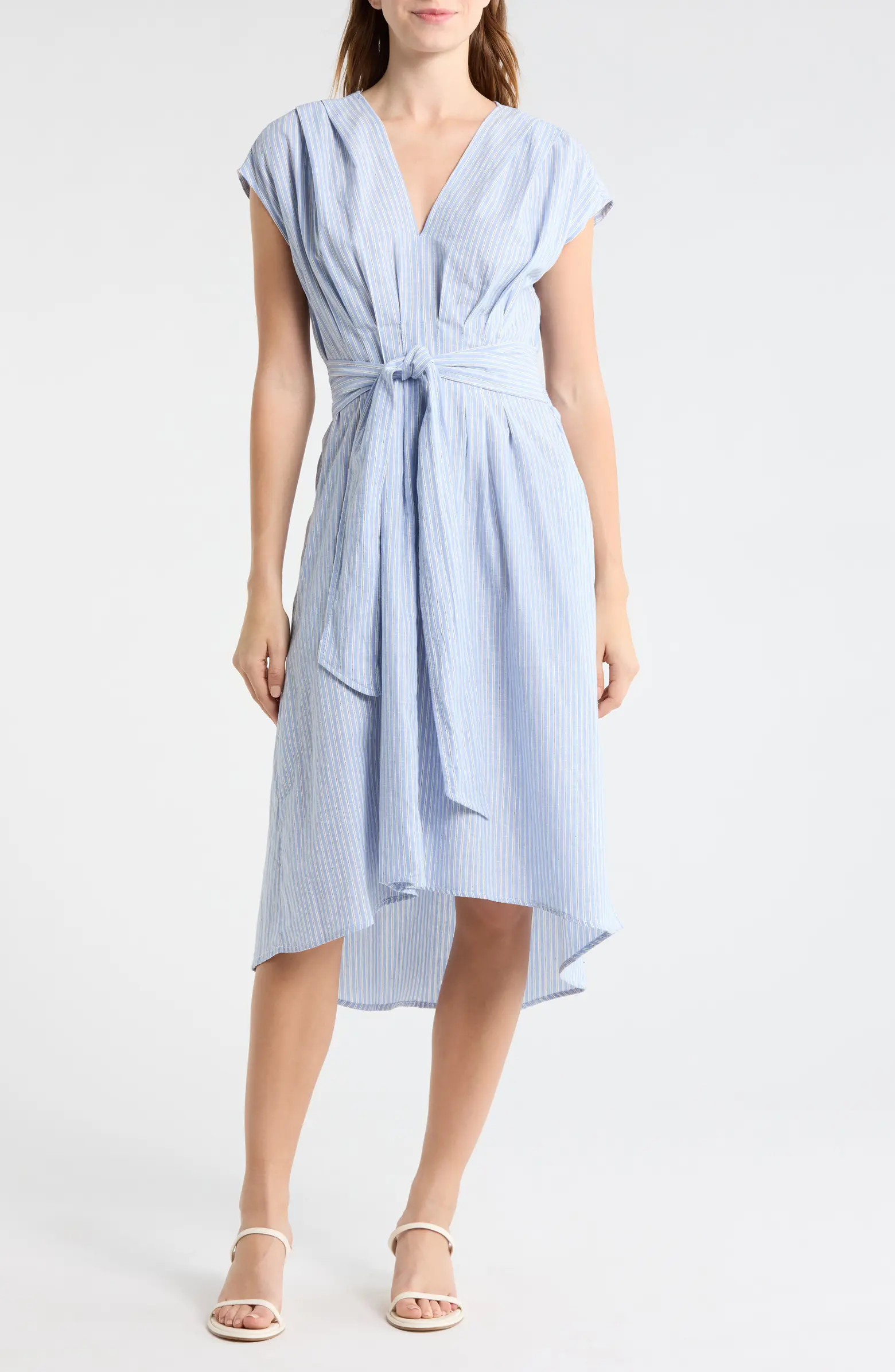 MAX STUDIO Stripe Tie Front Cotton Blend Dress | Nordstromrack | Nordstrom Rack