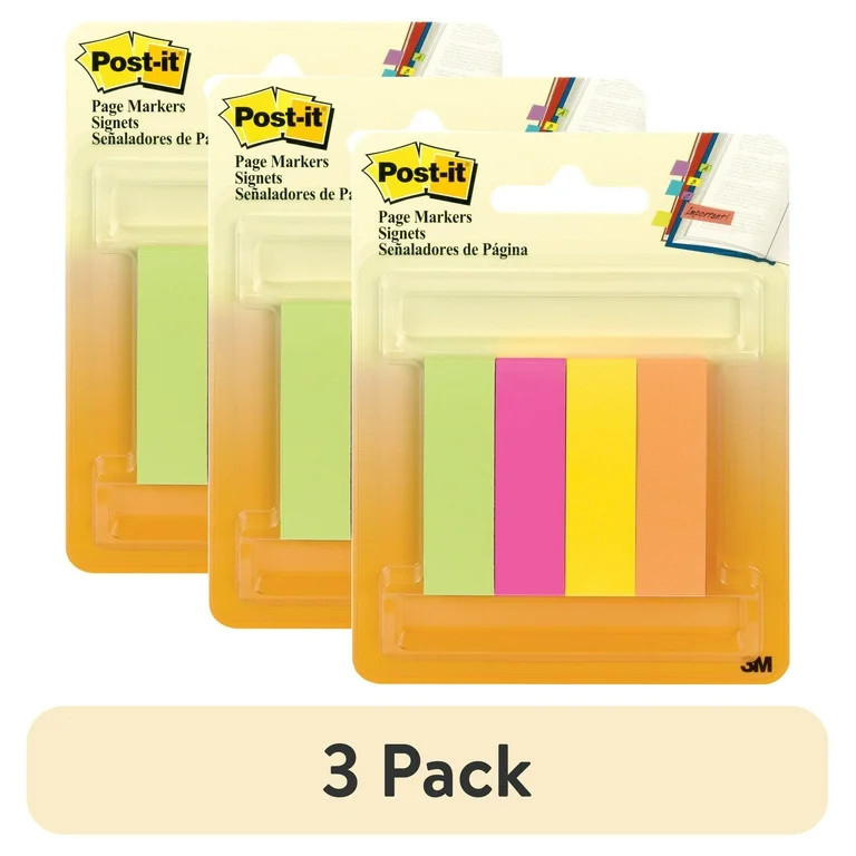 (3 pack) Post-it Page Markers, Assorted Colors , 1/2" x 2", 4 Pads | Walmart (US)