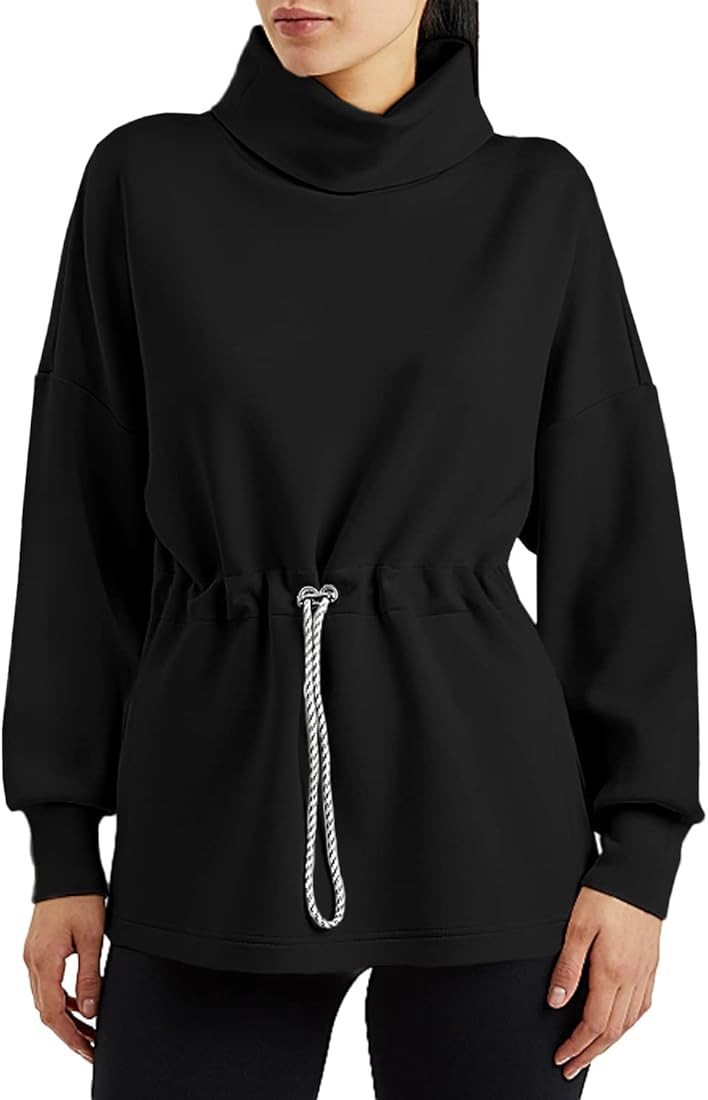 Women's Turtleneck Sweatshirts Long Sleeve Pullover Tops Side Slit Tunic Shirts with Drawstring W... | Amazon (US)