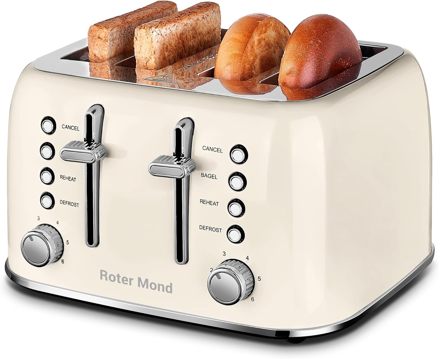Roter Mond Toaster 4 Slice Retro Stainless Steel with Extra Wide Slots Bagel, Defrost, Reheat Fun... | Amazon (US)