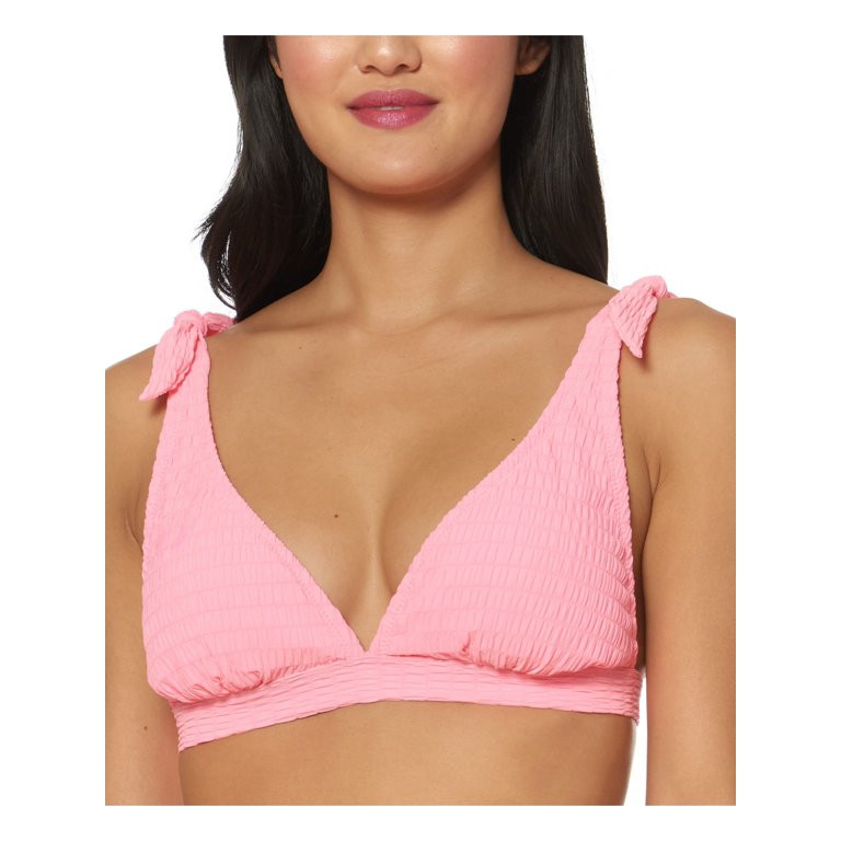 JESSICA SIMPSON Women's Pink Stretch Smocked Removable Cups Lined Deep V Neck Tie Swimsuit Top L | Walmart (US)