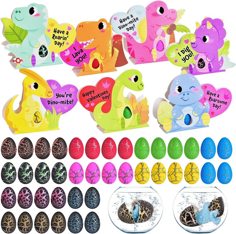 FUN LITTLE TOYS 40 Pieces Hatching Dinosaur Egg Valentines Cards for Kids Classroom, Dinosaur Toy... | Amazon (US)