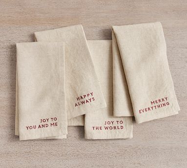 Joyful Sentiment Cotton/Linen Napkins - Set of 4 | Pottery Barn | Pottery Barn (US)