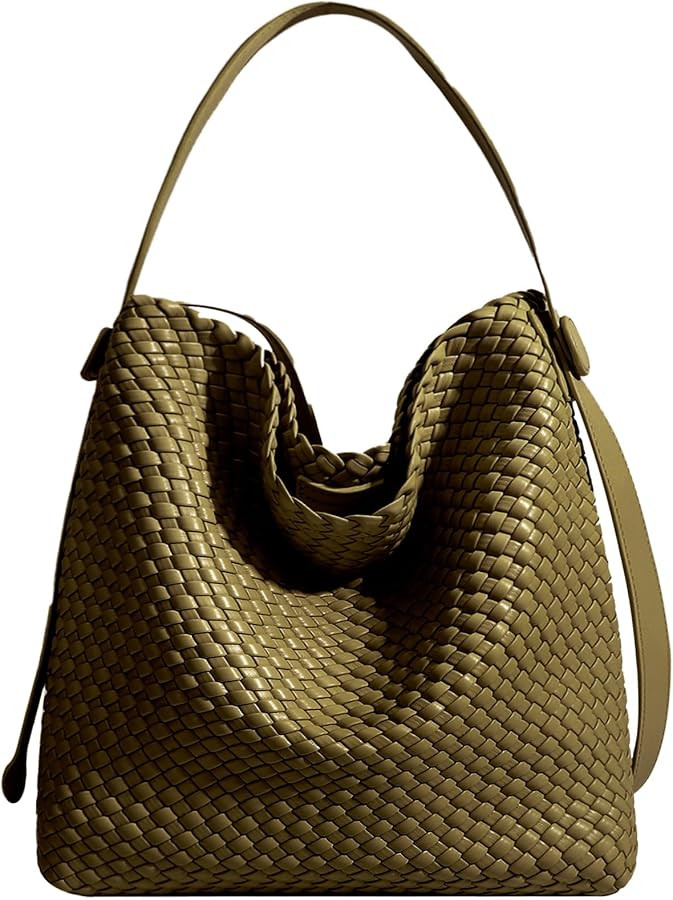 Large Woven Tote Bag Vegan Leather Shoulder Bag for Women Fashion Travel Shopper Bag Top Handle H... | Amazon (US)