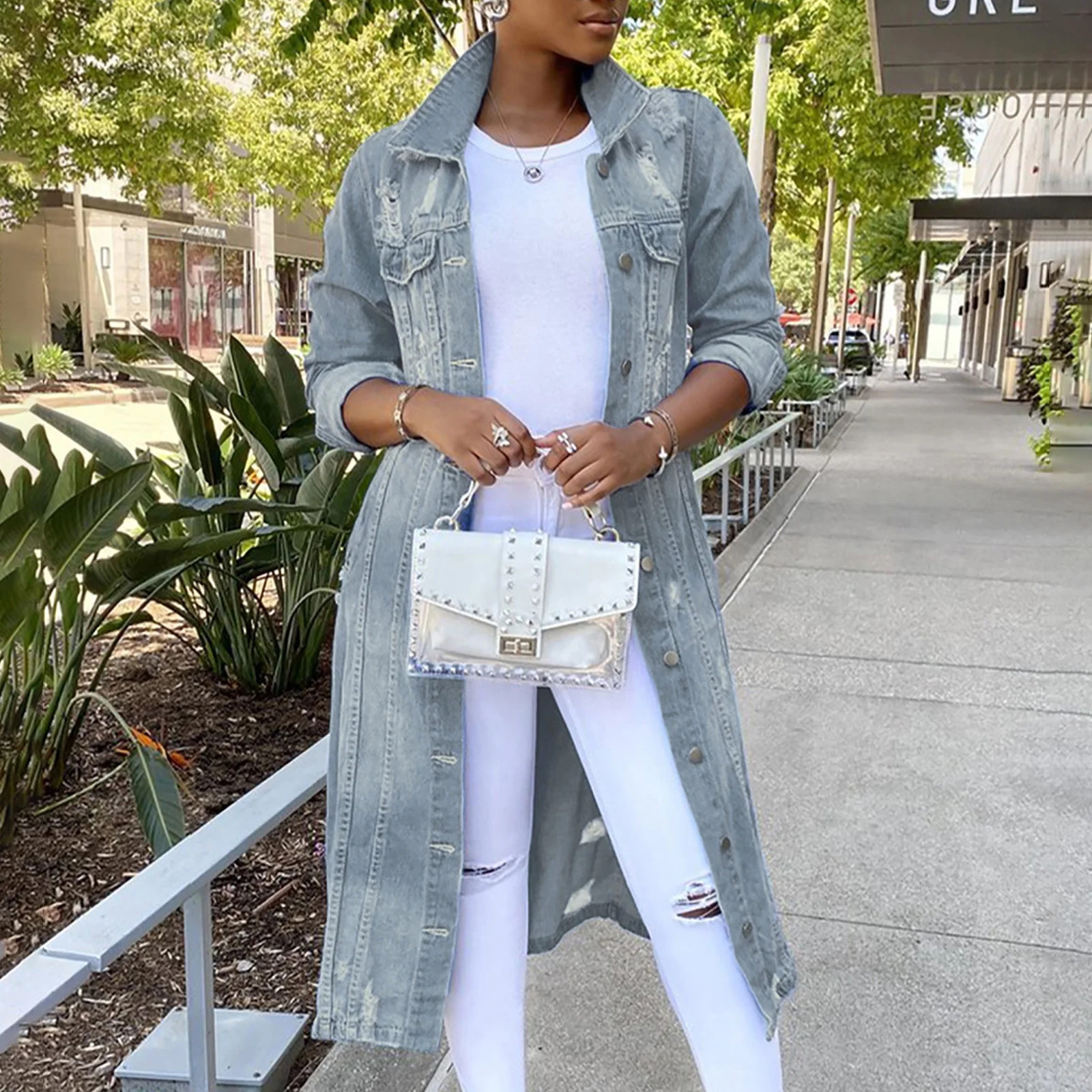 LAWOR Women's Mid Length Casual Handsome Distressed Long Trench Coat | Walmart (US)