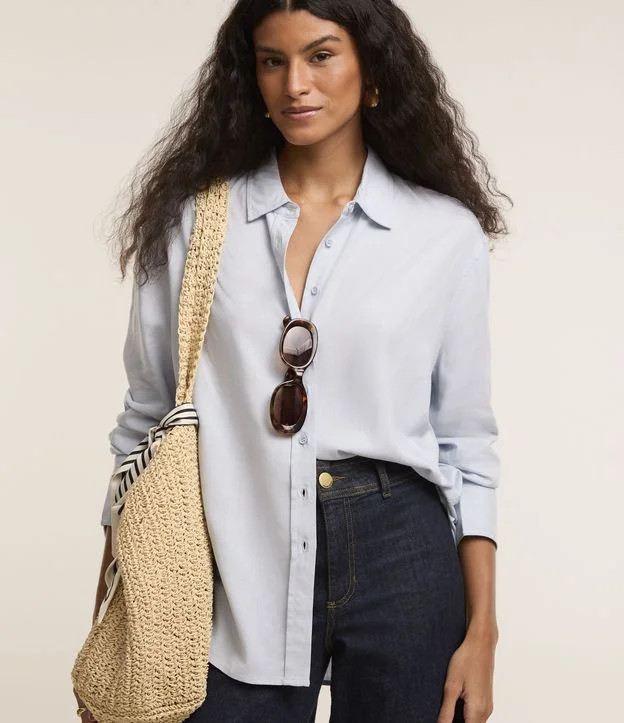 Camisa Viscolinho com Abotoamento Frontal Azul - Lojas Renner | Renner (BR)