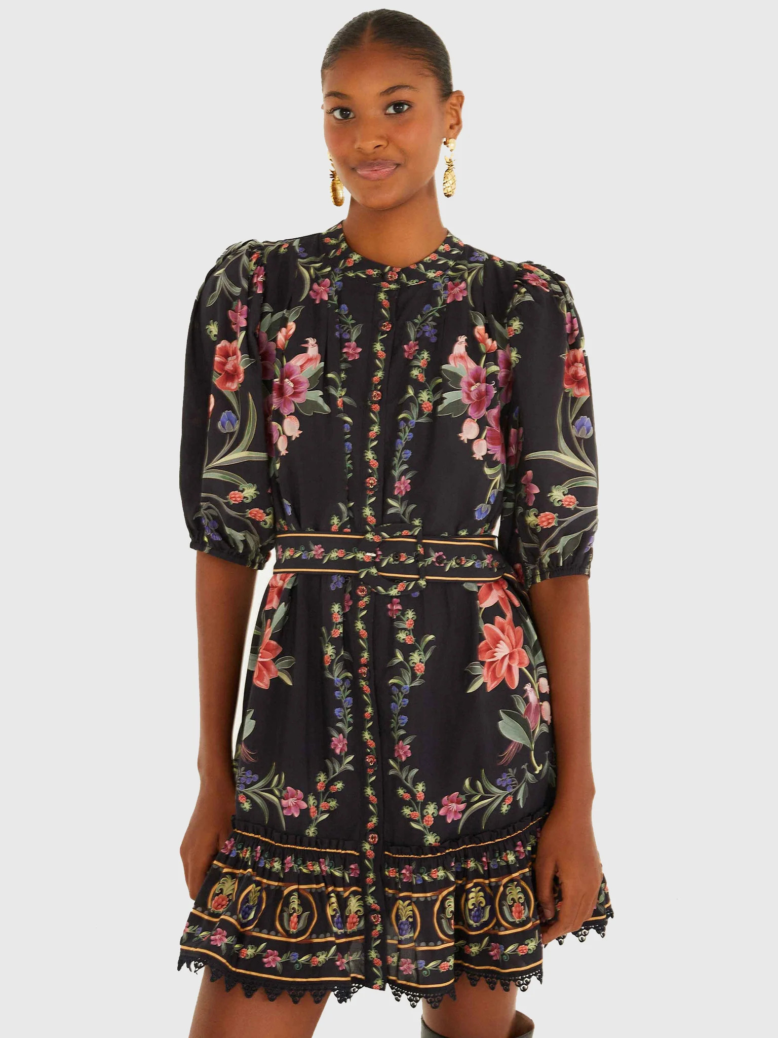 FARM RIO
                      
                     Women's Belle Garden Lace Belted Mini Dress | Saint Bernard