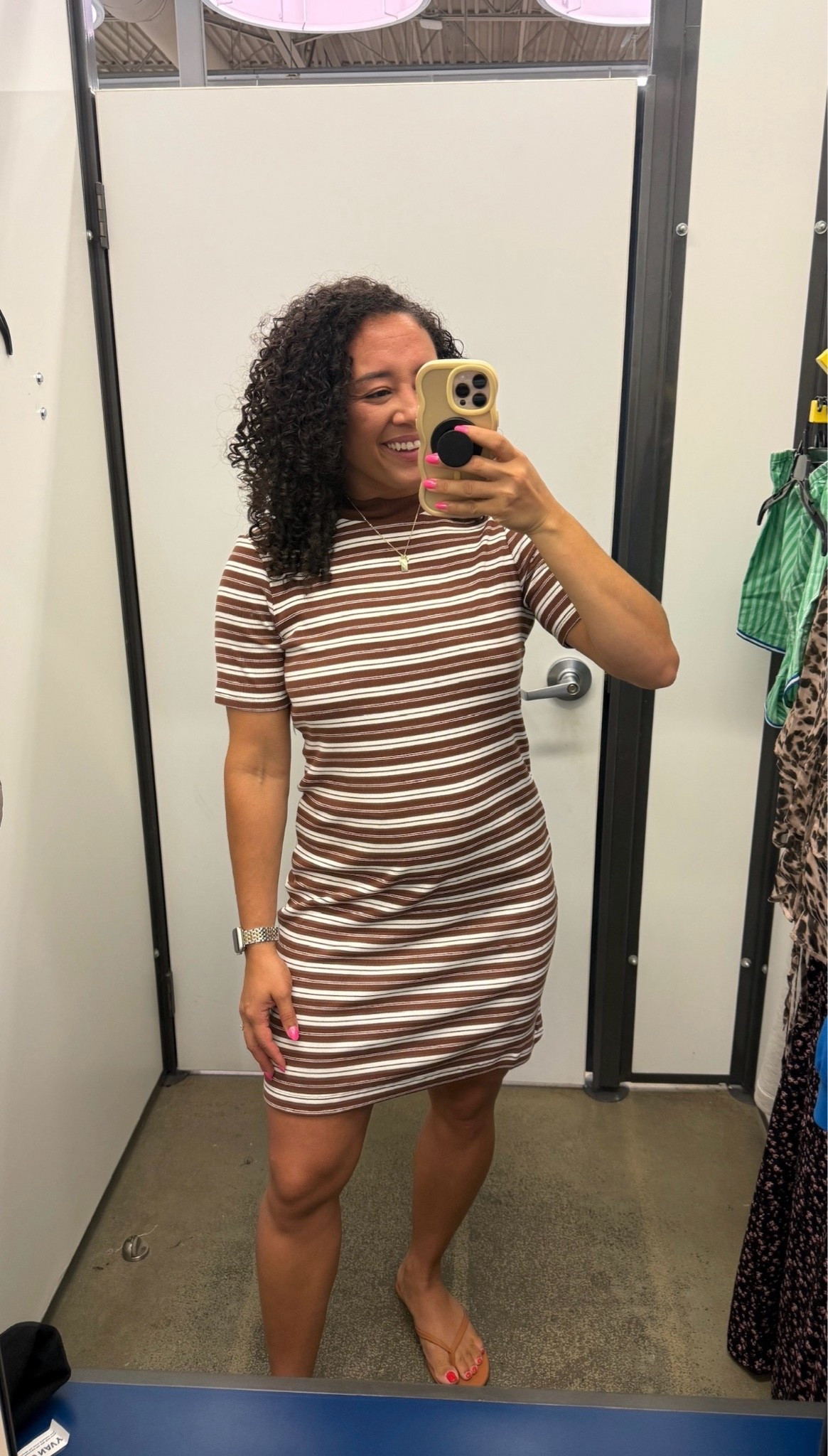 This striped t-shirt dress is an easy throw-on-and-go outfit! The fitted silhouette and neutral stripes make it simple to dress up with sandals or keep casual with sneakers. It's a versatile piece you'll reach for all season long.

#LTKdayinmylife #LTKgrwm #LTKootd