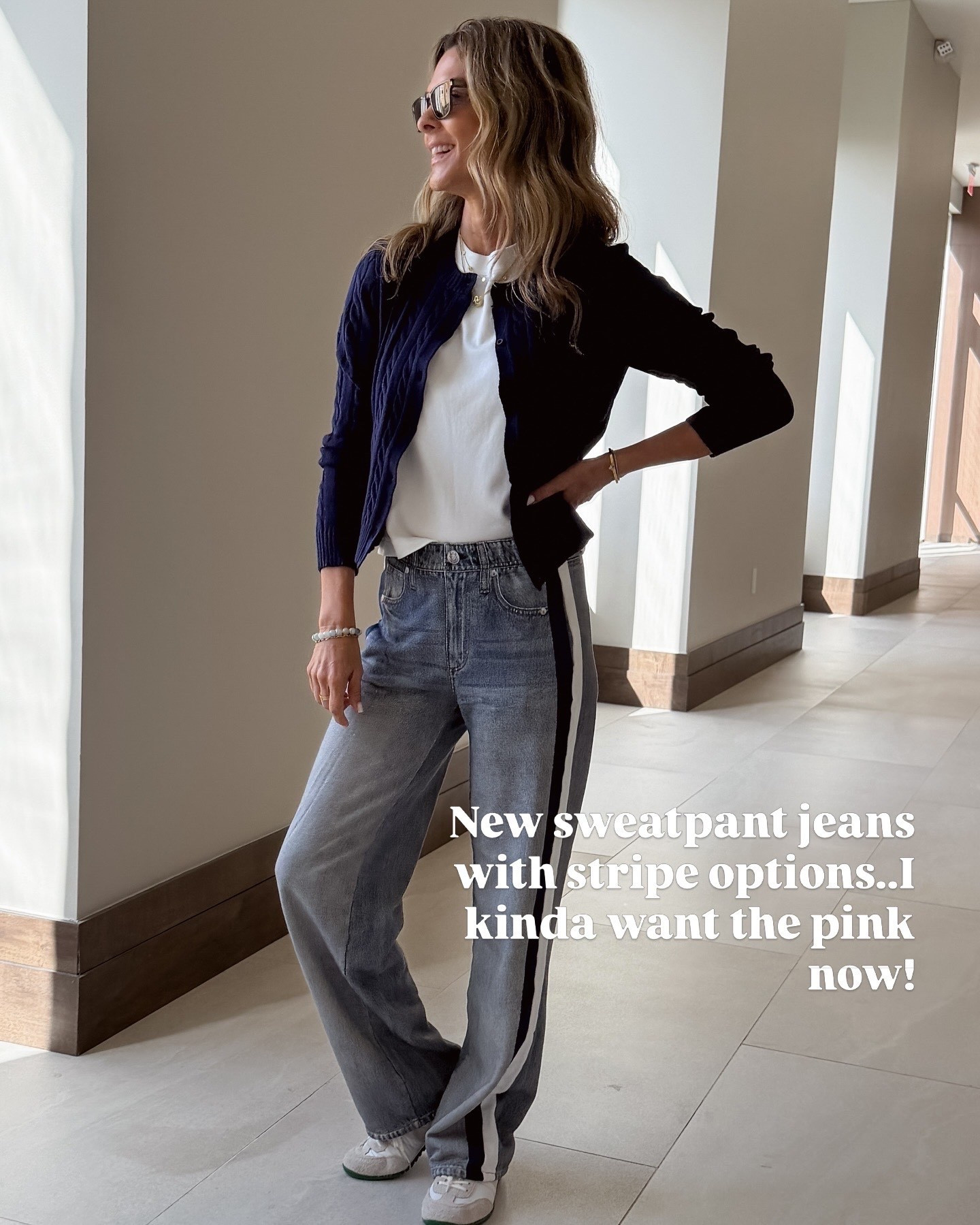 New sweatpant jeans sz XS I’m 5’6”. Washed on cold low temp - normal dry until they shirk length wise to you.   Can also get wet and stretch back out of you go too far. 
-live this woven bag for travel! 
-sneakers TTS 
-jersey cardi sz S 
-a favorite tee sz S 


#LTKOver40 #LTKTravel #LTKootd