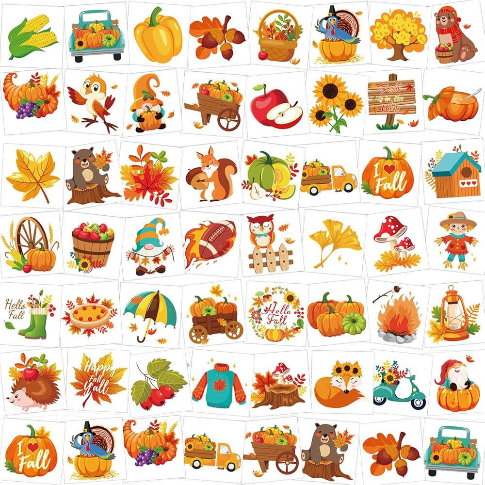 HOWAF 96 Pieces Fall Temporary Tattoos, 48 Styles Autumn Harvest Temporary Tattoos Stickers for K... | Amazon (US)