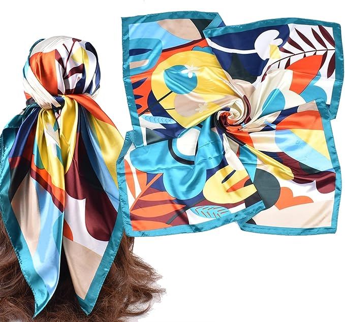 35.4 Inches Silk Scarf For Hair, Square Scarf, Women Head Hair Bandanas, Suitable For Daily Leisu... | Amazon (UK)