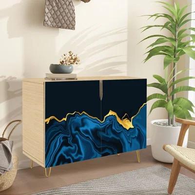 Sideboard Buffet Cabinet with Storage luxury marble gold abstract texture marbling with 2 Doors for Living Room and Kitchen | Wayfair North America