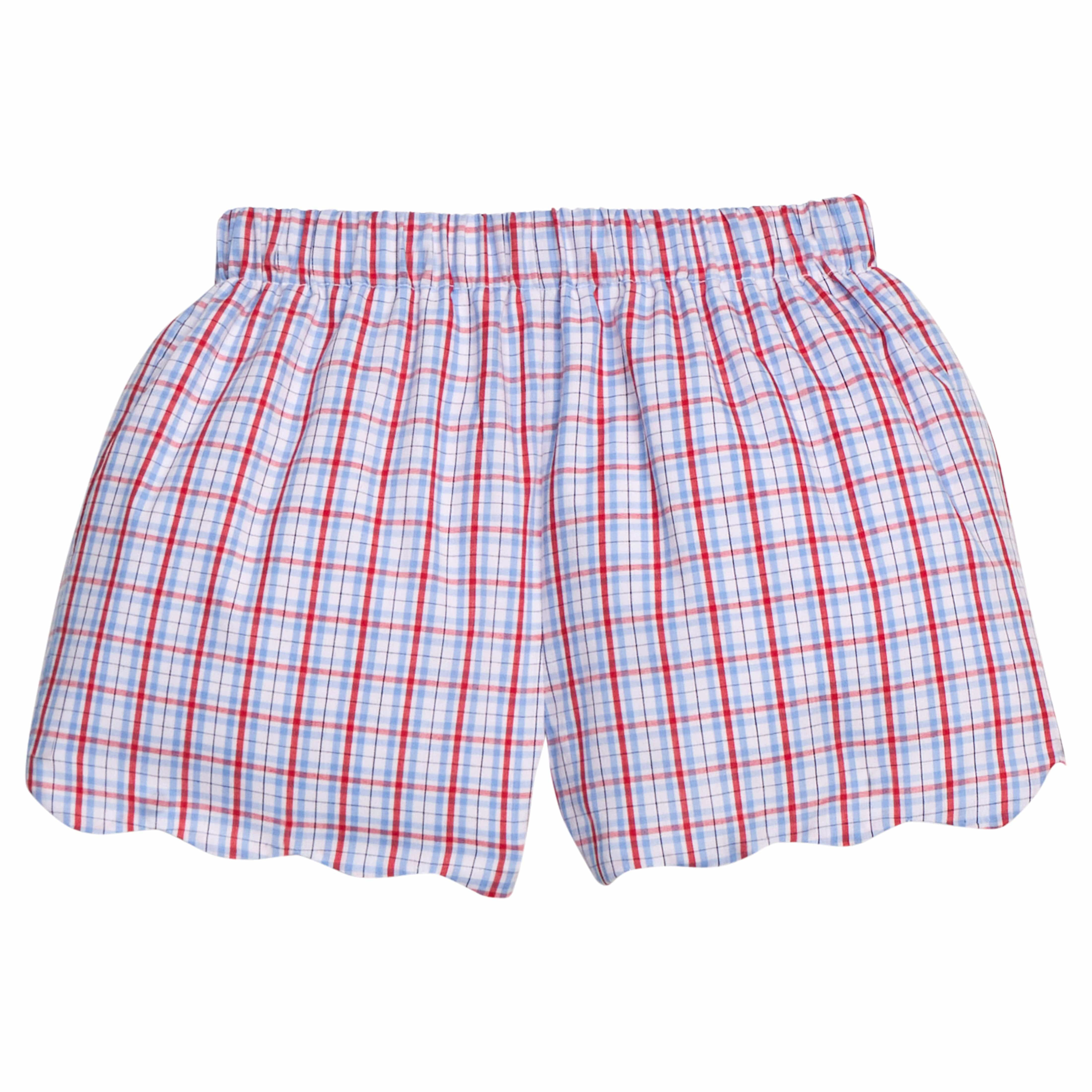 Patriotic Plaid Scallop Short - Red & Blue Girl Summer Short | Little English