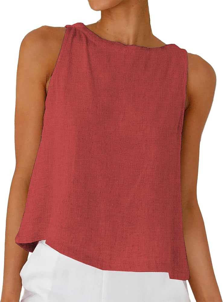 Linen Tops for Women Tank Tops Cute Summer Sleeveless Shirts Linen Clothes | Amazon (US)