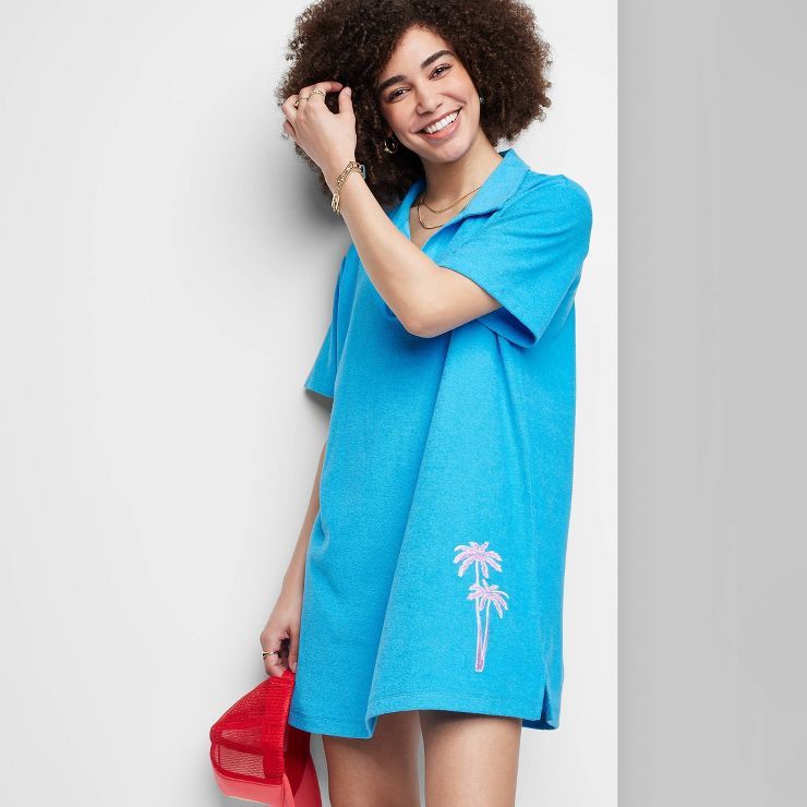 Women's Ascot + Hart Short Sleeve Graphic Dress - Blue | Target