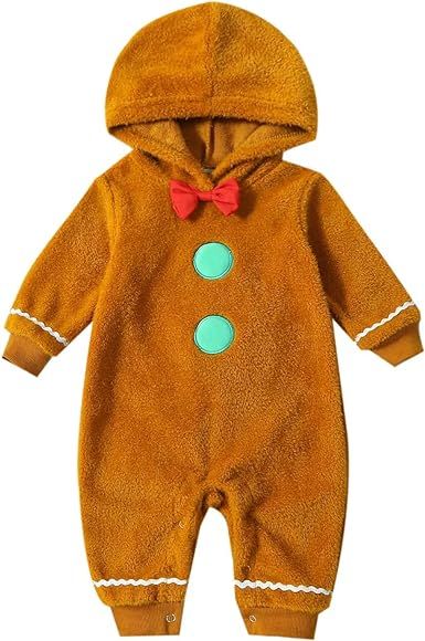 Adobabirl Baby Gingerbread Costume Boy Girl Christmas Outfit Gingerbread Onesie Footies Romper wi... | Amazon (US)