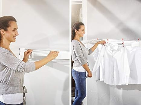 Leifheit 83100 Telefix 100 Wall Mount Retractable Clothes Drying Rack | 8 Drying Rods | White | Amazon (US)
