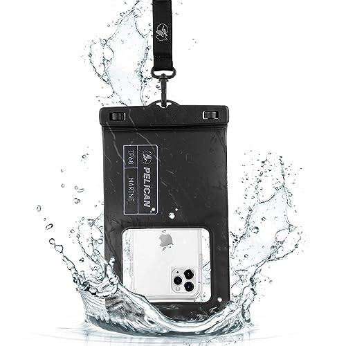 Pelican Marine - IP68 Waterproof Phone Pouch (XL Size) Floating Waterproof Phone Case - Beach Cruise Ship Travel Essentials - Works with All Phones - Detachable Lanyard - Black | Amazon (US)