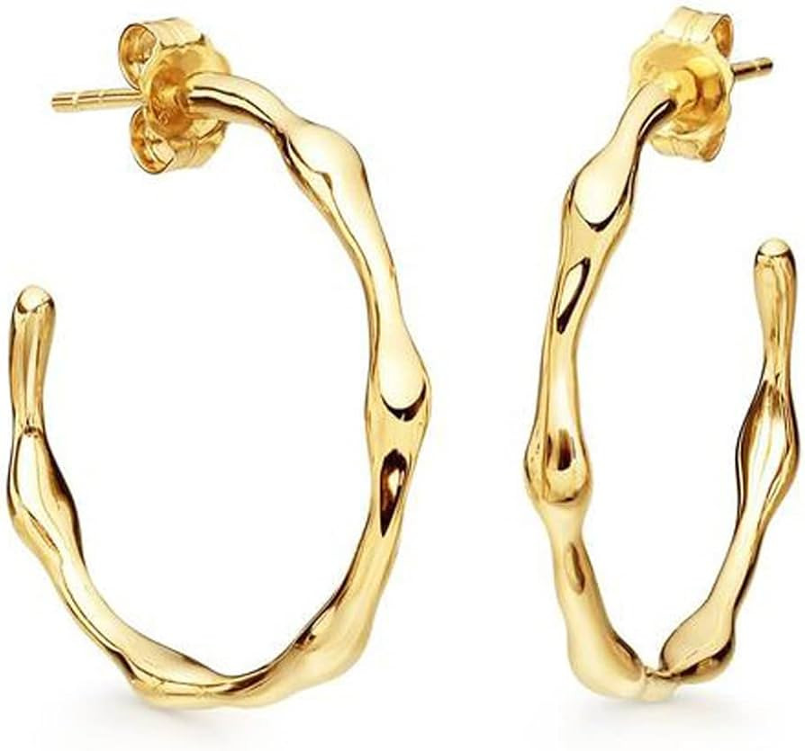 OOCO s925 Silver Needle Exaggerated Large Circle Stud Earrings Irregular Retro Metal Texture Glos... | Amazon (US)